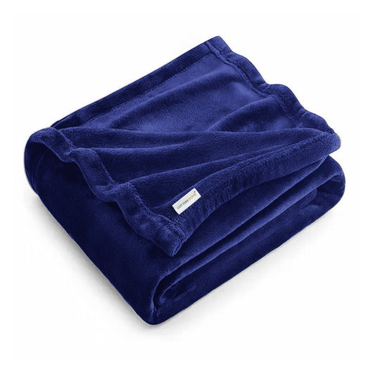 Flannel Blanket Queen 220x240cm Suitable for All Seasons, Warm Throw Blanket  - Navy Blue