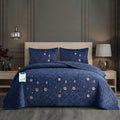 Velvet Quilt Set 3-Piece Diamond Quilted Bedspread Set 220×240cm with two pillow case Navy Blue