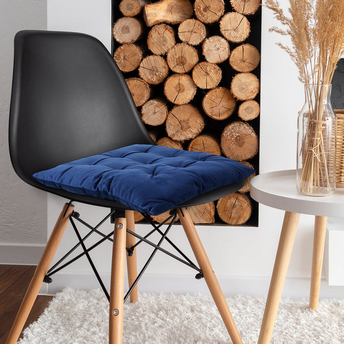 Velvet Slip Free Tufted  Chair Cushion Navy Blue 40x40cm