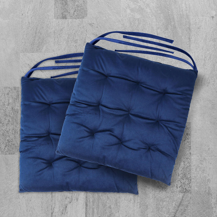 Velvet Slip Free Tufted  Chair Cushion Navy Blue 40x40cm - Pack of 2