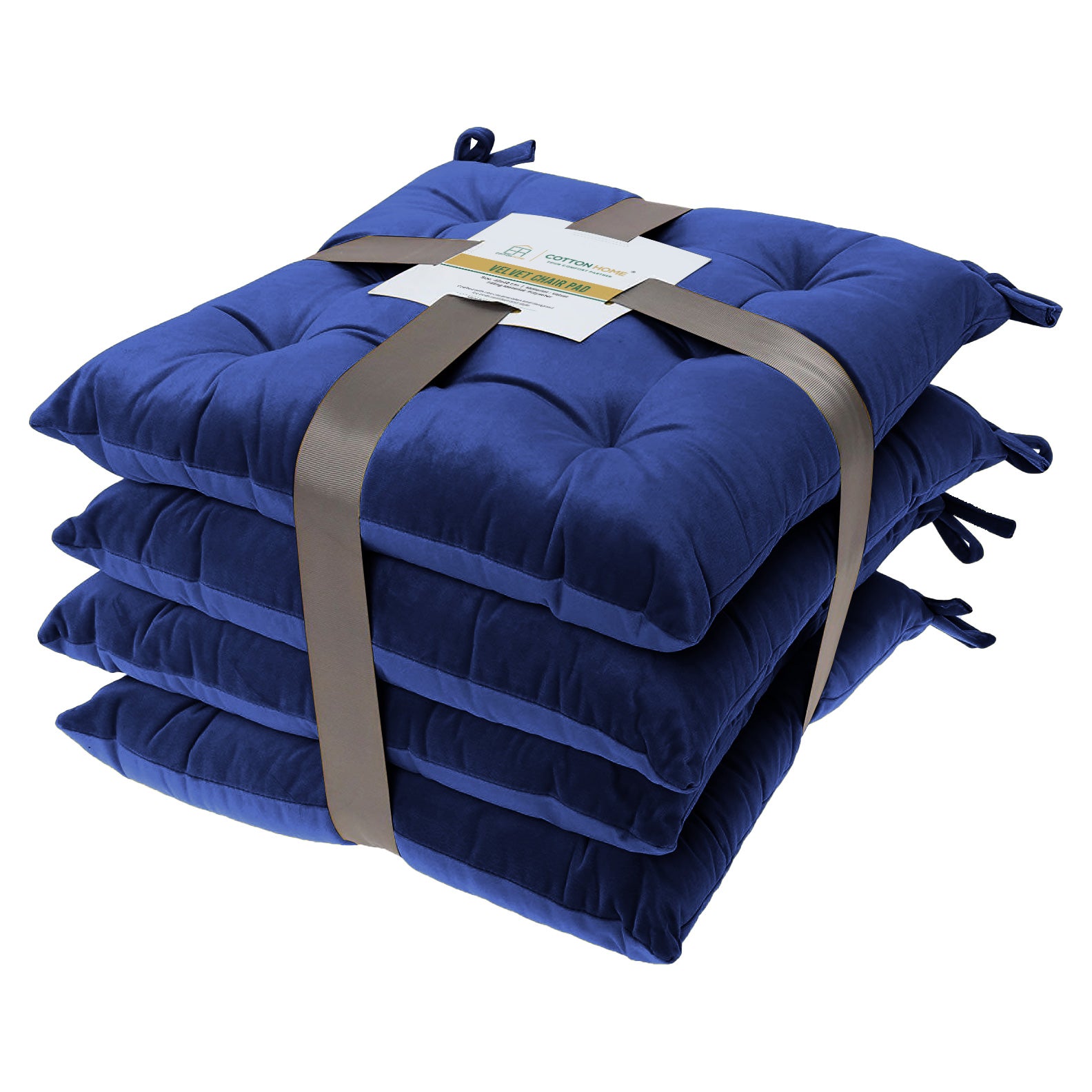 Velvet Slip Free Tufted  Chair Cushion Navy Blue 40x40cm - Pack of 4