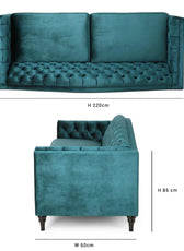 Nova 3-Seater Velvet Sofa with Square Arms – L220cm x W60cm x H85cm, Comfortable & Stylish Sofa for Living Room - Cotton Home