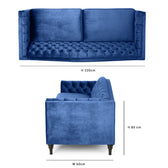 Nova 3-Seater Velvet Sofa with Square Arms – L220cm x W60cm x H85cm, Blue Comfortable & Stylish Sofa for Living Room