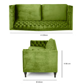 Nova 3-Seater Velvet Sofa with Square Arms – L220cm x W60cm x H85cm, Green Comfortable & Stylish Sofa for Living Room