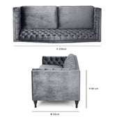 Nova 3-Seater Velvet Sofa with Square Arms – L220cm x W60cm x H85cm, Grey Comfortable & Stylish Sofa for Living Room