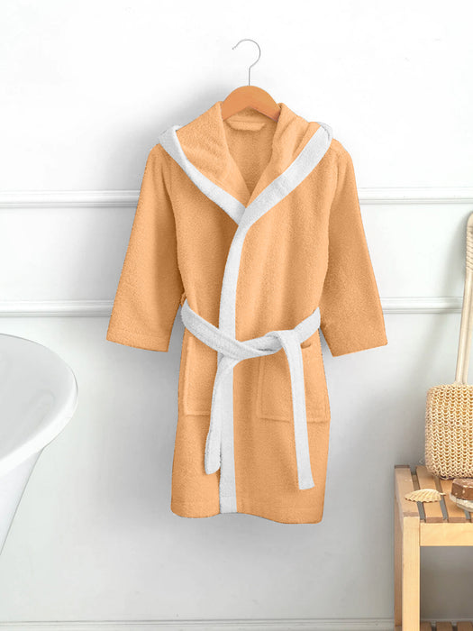 Premium Unisex Peach Bathrobe for Kids Ages 4-14 years with Hood and Tie Up Belt High quality Absorbent