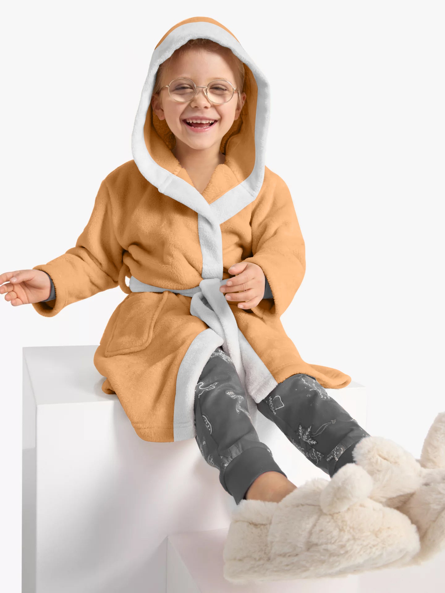 Premium Unisex Peach Bathrobe for Kids Ages 4-14 years with Hood and Tie Up Belt High quality Absorbent