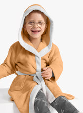 Premium Unisex Peach Bathrobe for Kids Ages 4-14 years with Hood and Tie Up Belt High quality Absorbent - Cotton Home