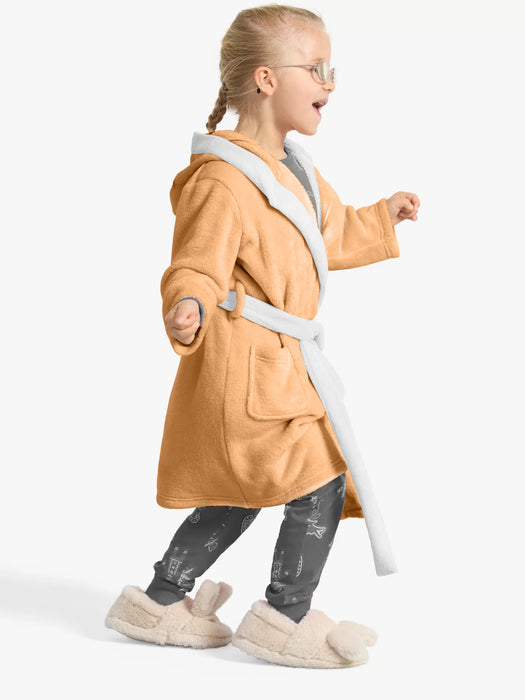 Premium Unisex Peach Bathrobe for Kids Ages 4-14 years with Hood and Tie Up Belt High quality Absorbent