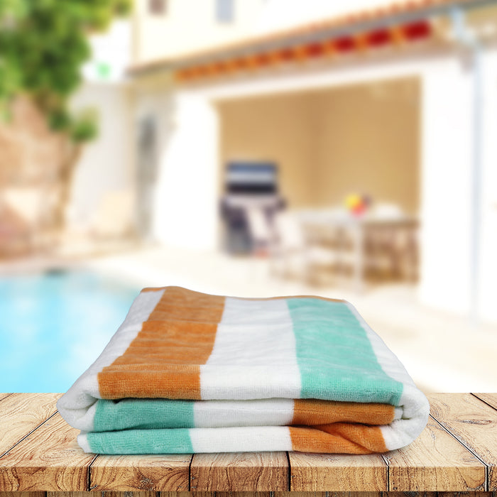 Oversized Beach Towel 90x180cm Extra Large Luxury Cotton Orange and Mint Green Striped High Absorbent and Soft Summer Pool Towel