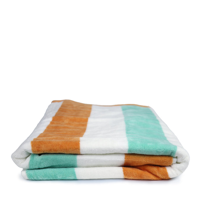 100% Cotton Striped Multi Color Wave Pool Towels - Orange and Mint Green