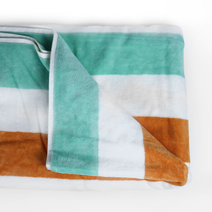 Oversized Beach Towel 90x180cm Extra Large Luxury Cotton Orange and Mint Green Striped High Absorbent and Soft Summer Pool Towel