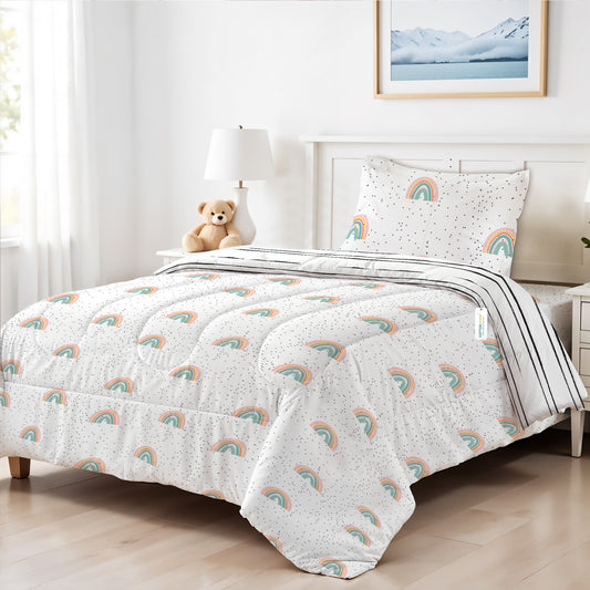 Back to School Comfort Combo - 6PC Kids Bedding Set 135x220 with Pillows & Cushions - Twinkle Dots