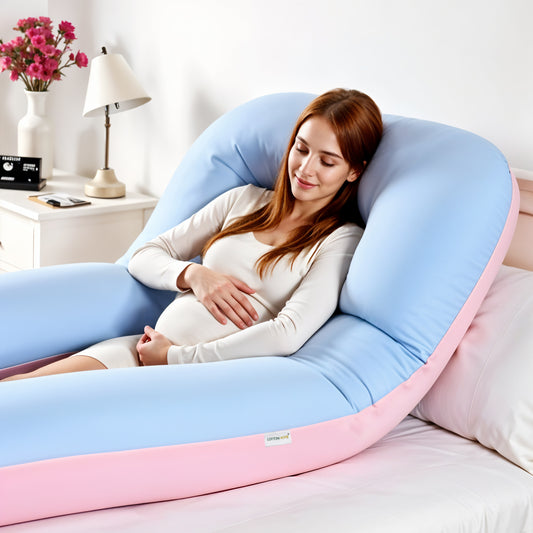 Four Seasons Dual Pregnancy Pillow U Shaped Full Body Maternity Pillow 80x130cm Pink and Blue