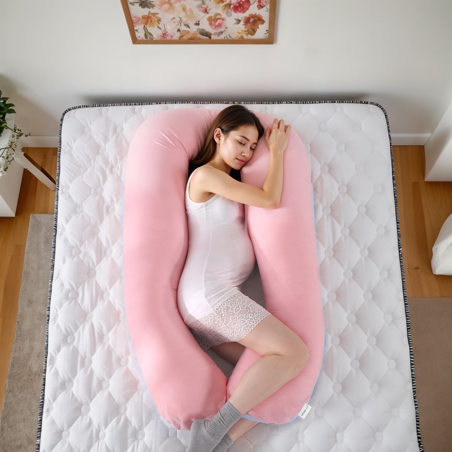 Four Seasons Dual Pregnancy Pillow J Shaped Full Body Maternity Pillow 80x130cm Pink and Blue