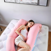 Four Seasons Dual Pregnancy Pillow J Shaped Full Body Maternity Pillow 80x130cm Pink and Blue