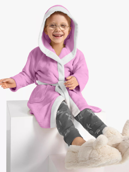 Kitty Embroidered Kids Bathrobe with Hood and Tie Up Belt - Pink