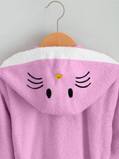 Kitty Embroidered Kids Bathrobe with Hood and Tie Up Belt - Pink