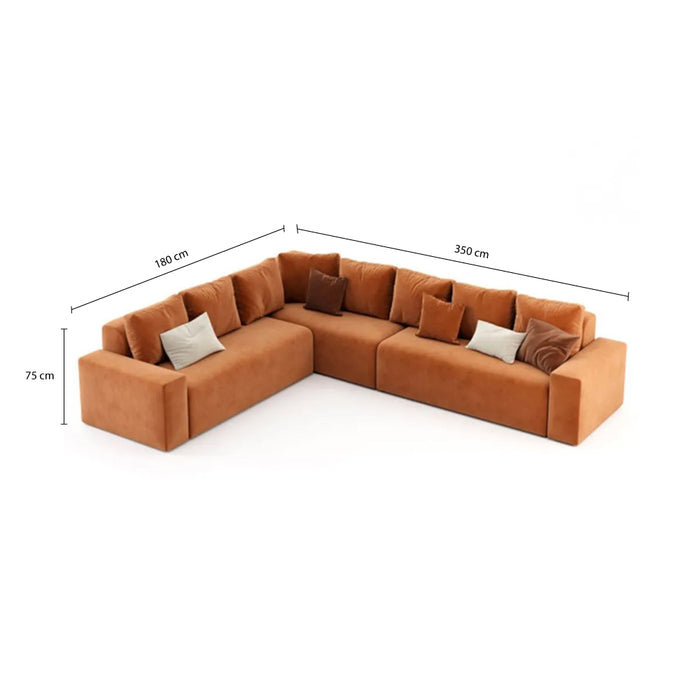 Harmony Haven 4 Seater Sofa Velvet Fabric - Brown - L350cm x W180cm x H75cm