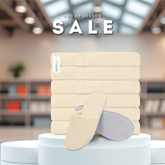 End of Season Comfort Combo 3 - Towels & Slippers Set- Ivory