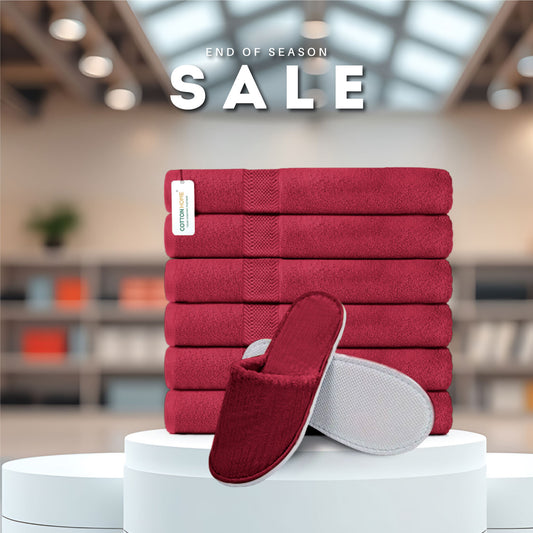 End of Season Comfort Combo 3 Towels & Slippers Set- Burgundy