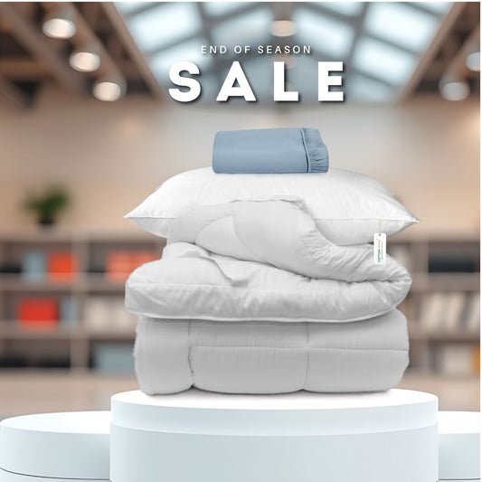 End of Season Comfort Combo – 3PC Mattress Topper 200x200+8cm, Pillow, Fitted Sheet at Special Deals!