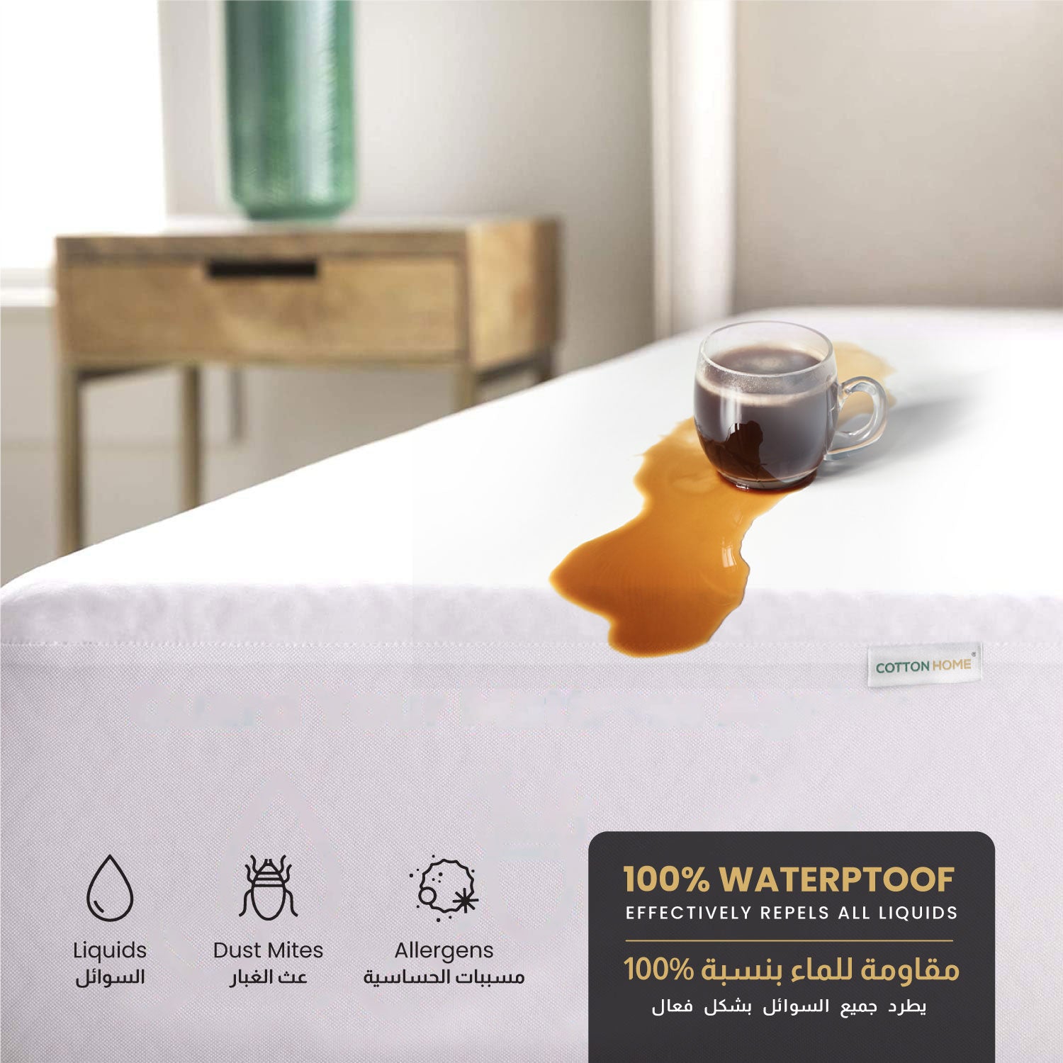 PU Laminated Waterproof Mattress Protector 160x200+35cm with Deep Pocket