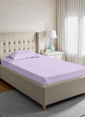 Stripe Fitted Sheet Set Single 90x200+20cm with Pillowcase Light Purple