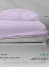 Stripe Fitted Sheet Set Queen 160x200+30cm with Pillowcases Light Purple