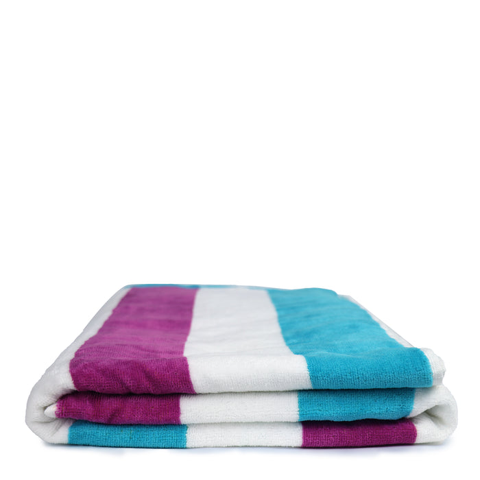 100% Cotton Striped Multi Wave Color Pool Towels - Purple and Aqua Green