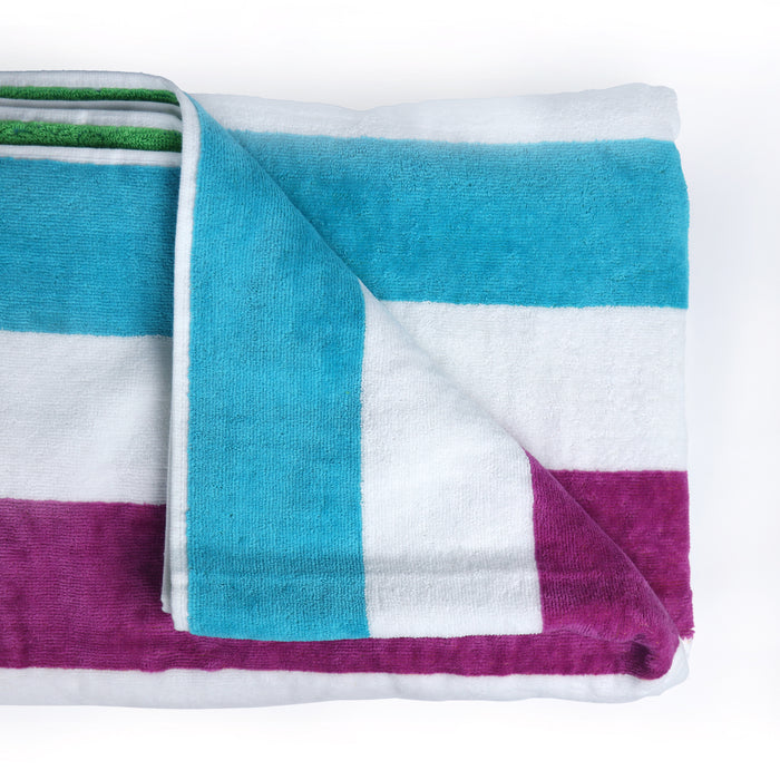 100% Cotton Striped Multi Wave Color Pool Towels - Purple and Aqua Green