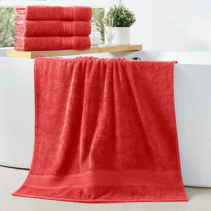 Cotton Bath Towel 70x140 CM 4 Piece Set, Red
