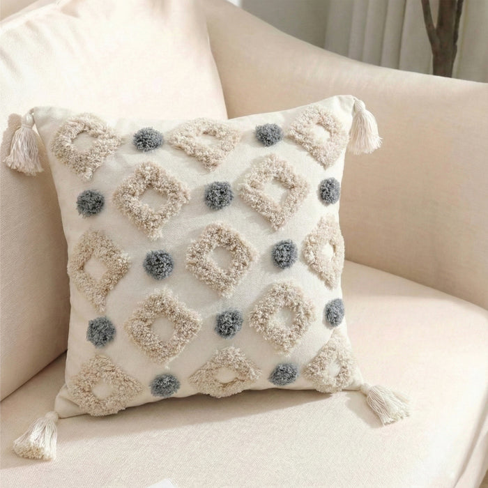 Boho Handcrafted Throw Pillow 45x45cm Filled Cushion with Rigs Design