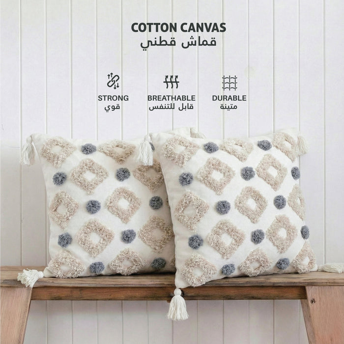 Boho Handcrafted Throw Pillow 45x45cm Filled Cushion with Rigs Design