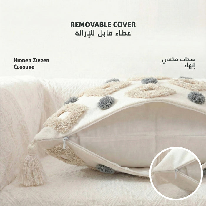 Boho Handcrafted Throw Pillow 45x45cm Filled Cushion with Rigs Design