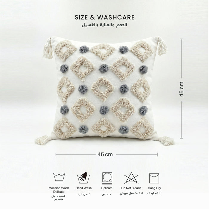 Boho Handcrafted Throw Pillow 45x45cm Filled Cushion with Rigs Design