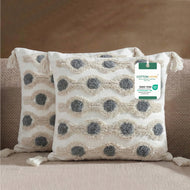 Boho Handcrafted Throw Pillow 45x45cm Filled Cushion with Ripple Design Pack of 2