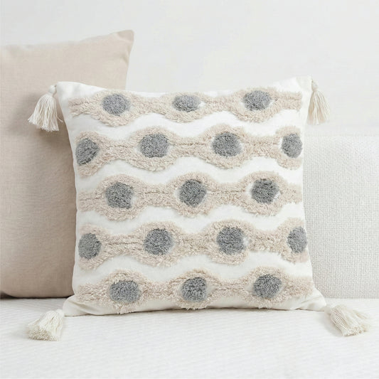 Boho Handcrafted Throw Pillow 45x45cm Filled Cushion with Ripple Design Pack of 2