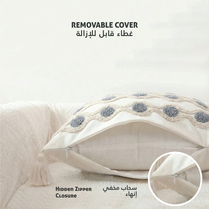 Boho Handcrafted Throw Pillow 45x45cm Filled Cushion with Ripple Design Pack of 2