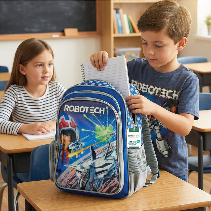 Robot Tech Backpack – Blue Printed School Bag for Kids