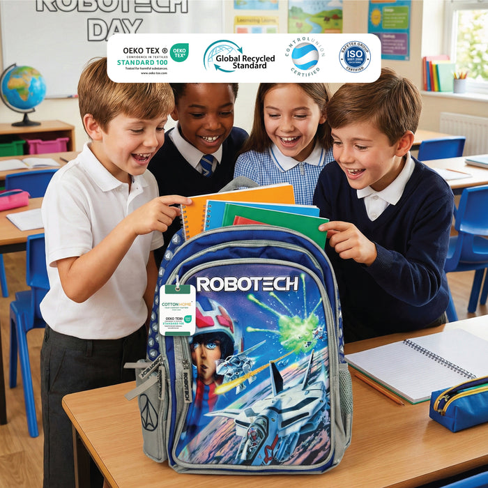 Robot Tech Backpack – Blue Printed School Bag for Kids
