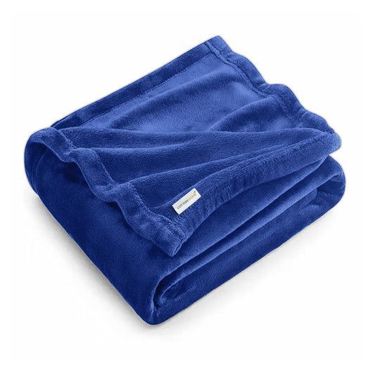 Flannel Blanket Queen 220x240cm Suitable for All Seasons, Warm Throw Blanket  - Royal Blue