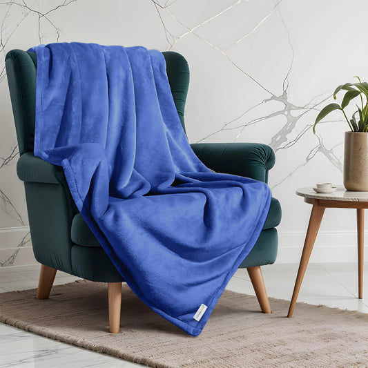 Flannel Blanket Queen 220x240cm Suitable for All Seasons, Warm Throw Blanket  - Royal Blue