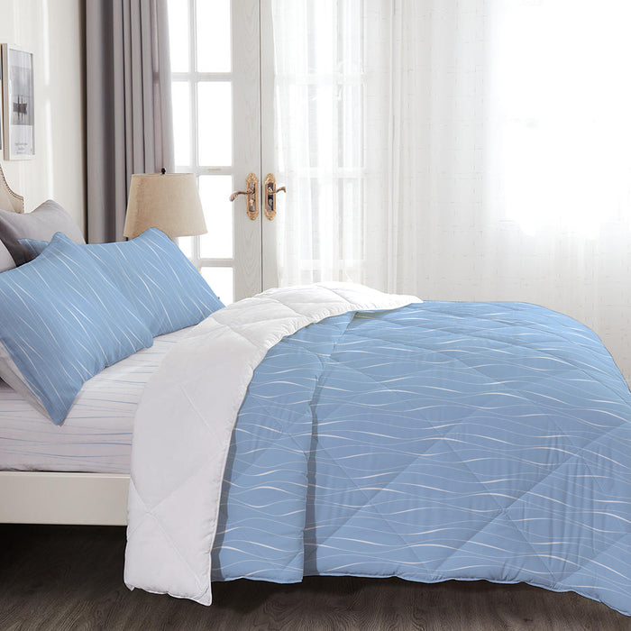 4-Piece Luxury Cotton Comforter Set Queen/King Size Pastel Blue