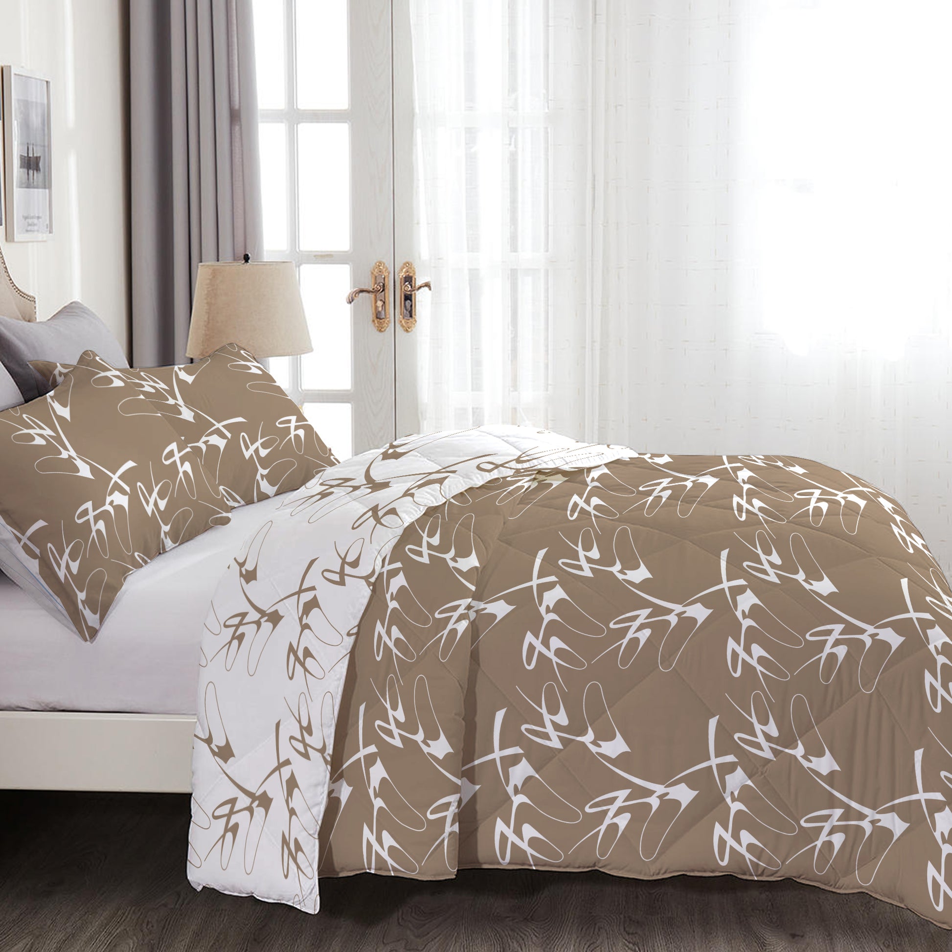4-Piece Luxury Cotton Comforter Set Queen/King Size Abstract Stroke