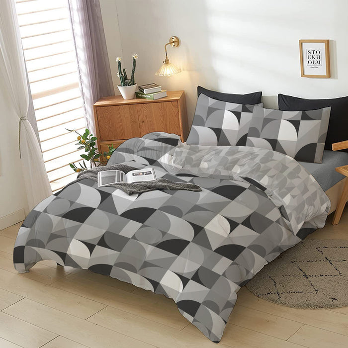 4-Piece Luxury Cotton Comforter Set Queen/King Size Bauhaus Print Grey