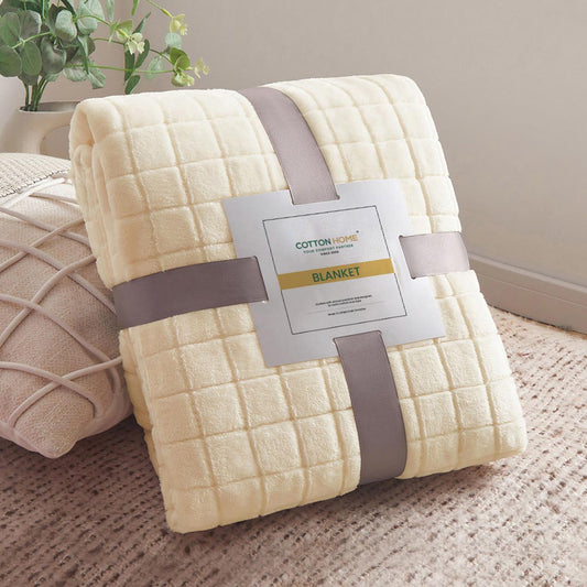 Elegant Square Design Blanket Single Size 150x220 Cream - Cotton Home