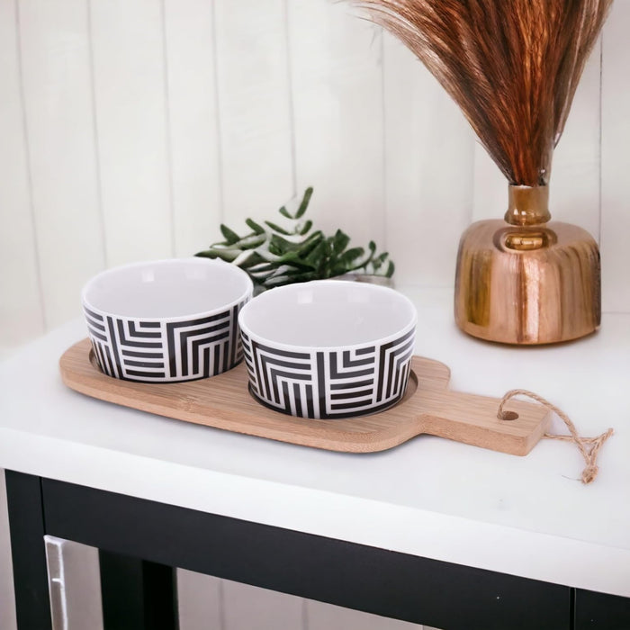 Ebony Serving Set: Elegant Tray with Porcelain Bowls | Cotton Home UAE