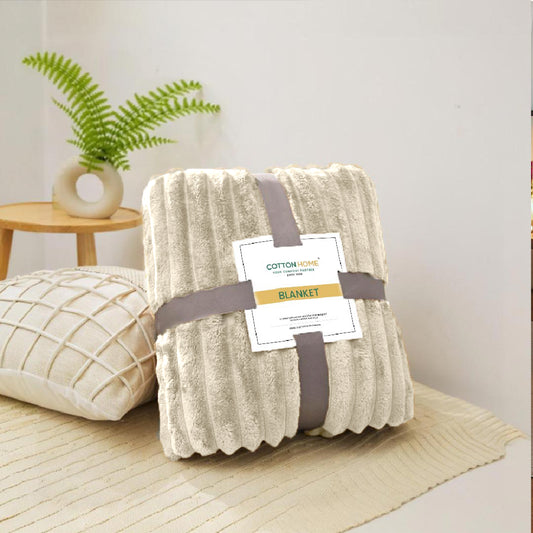 Plush Stripe Blanket Queen Size 220x240 Ivory - Cotton Home