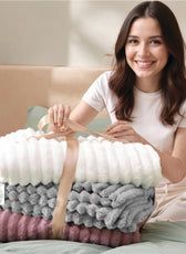 Plush Stripe Blanket Queen Size 220x240 Ivory - Cotton Home